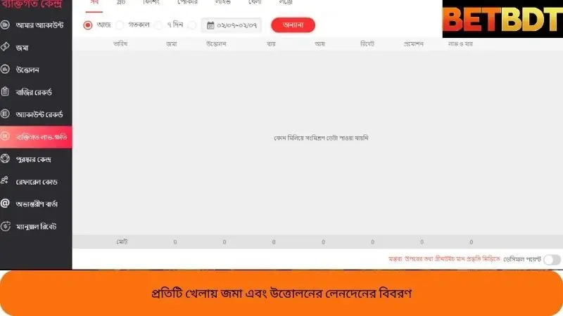 প্রতিটি গেমের জন্য পেমেন্ট লেনদেনের বিস্তারিত
